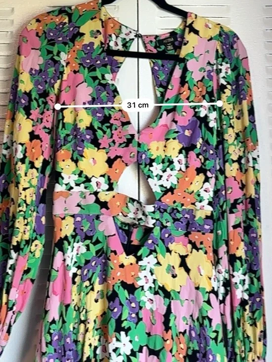 AFRM Floral Cut-Out Mini Dress Open Back Long Sleeve Size S Spring Summer - Picture 11 of 13